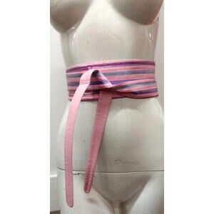 Vintage Glam 1970s 100% Pure Silk Sash Pink Belt Wide Striped Purple Fuchsia NEW